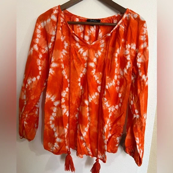 RD & Koko by Anthropology Geometric Tie-Dye Blouse Orange SzM Y2K BohoChic - Picture 1 of 8